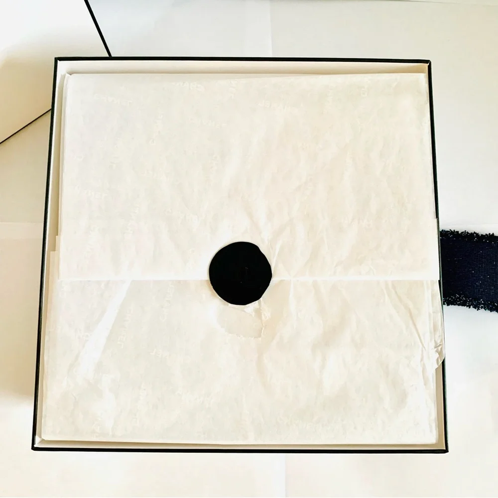 Chanel 2025 Holiday Gift Box w Camellia Navy Ribbon Card Envelope Luxury
